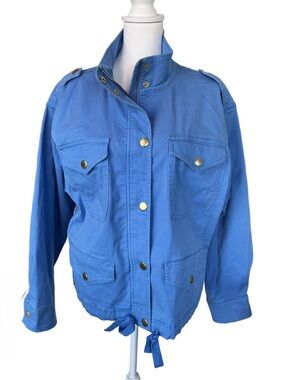 Talbots Blue Crop Utility Field Jacket with Snap Front, Gold Hardware Accents